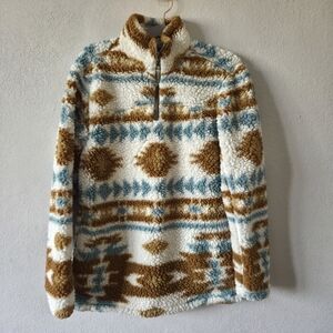 Cozy Sherpa Sweater - White Brown, Blue